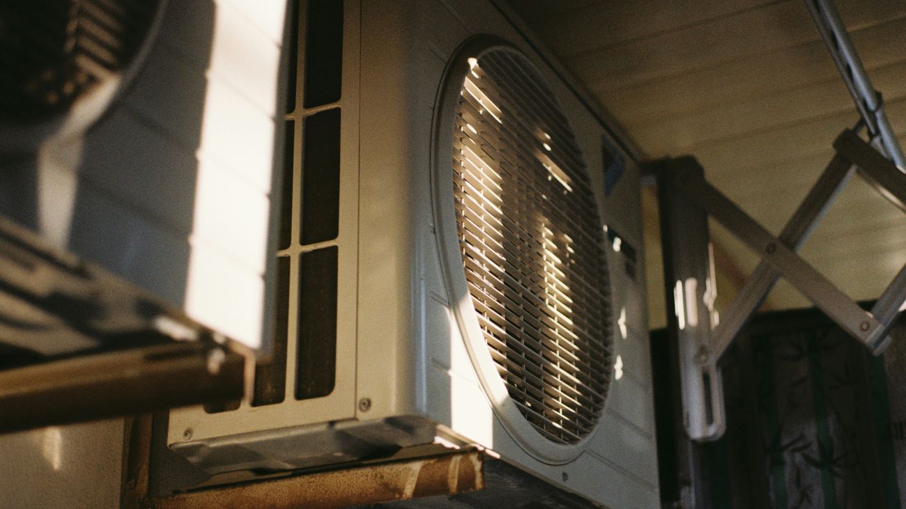 Air conditioning condenser in the desert sun